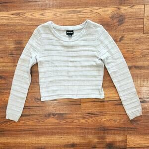 NWT Joe Boxer Junior's Grey Crew Neck Crop Long Sleeve Pullover Sweater Small S